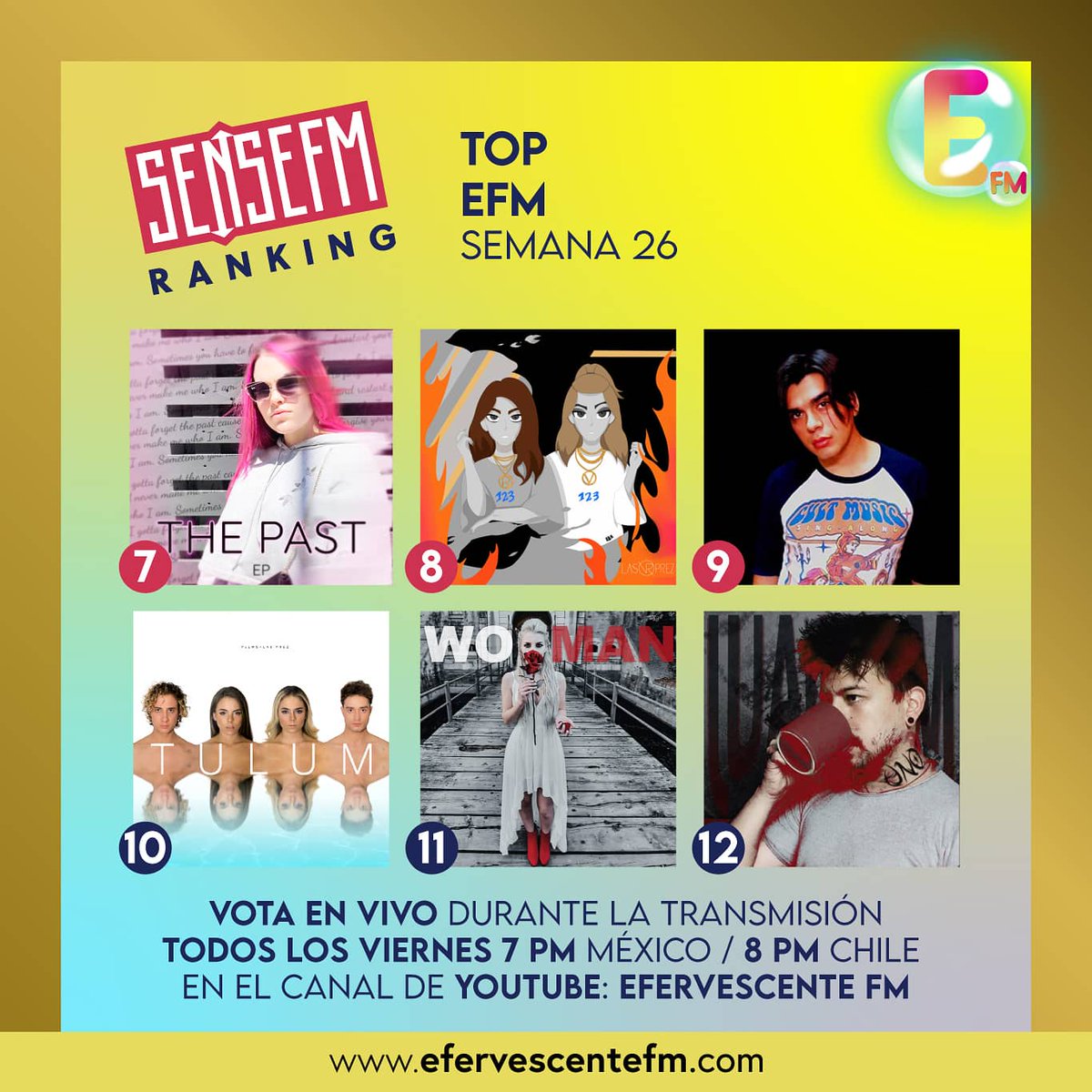 efervescentefm's tweet photo. Vota por tu favoritx en #sensEFM 🤩
Da retweet al comentario con el nombre de tu artista favorito para votar. No se contarán las etiquetas 📲
Los votos de la web y estos se suman para dar los resultados cada viernes 🎶
No olvides ver #sensEFM cada viernes para votar en vivo 🔥 https://t.co/Zhag5IiA20