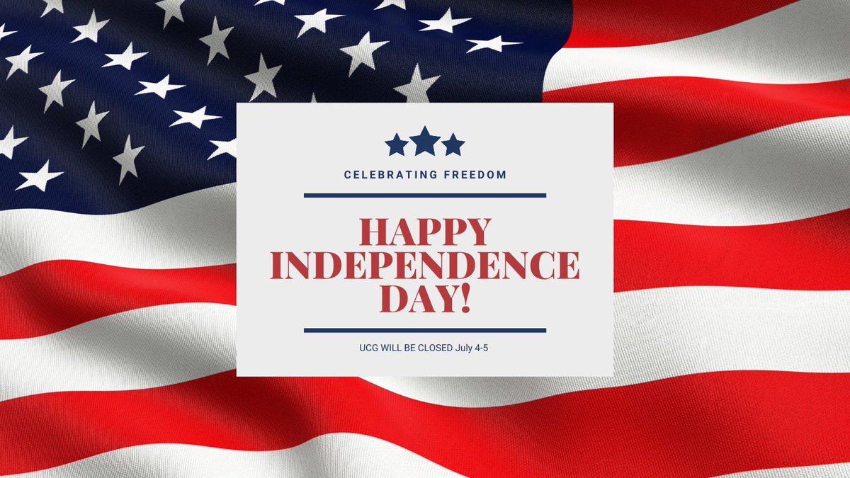 In observance of Independence Day, UCG will be closed Sunday, July 4, and Monday, July 5th. We will reopen regular hours on July 6, 2021. Happy 4th of July!