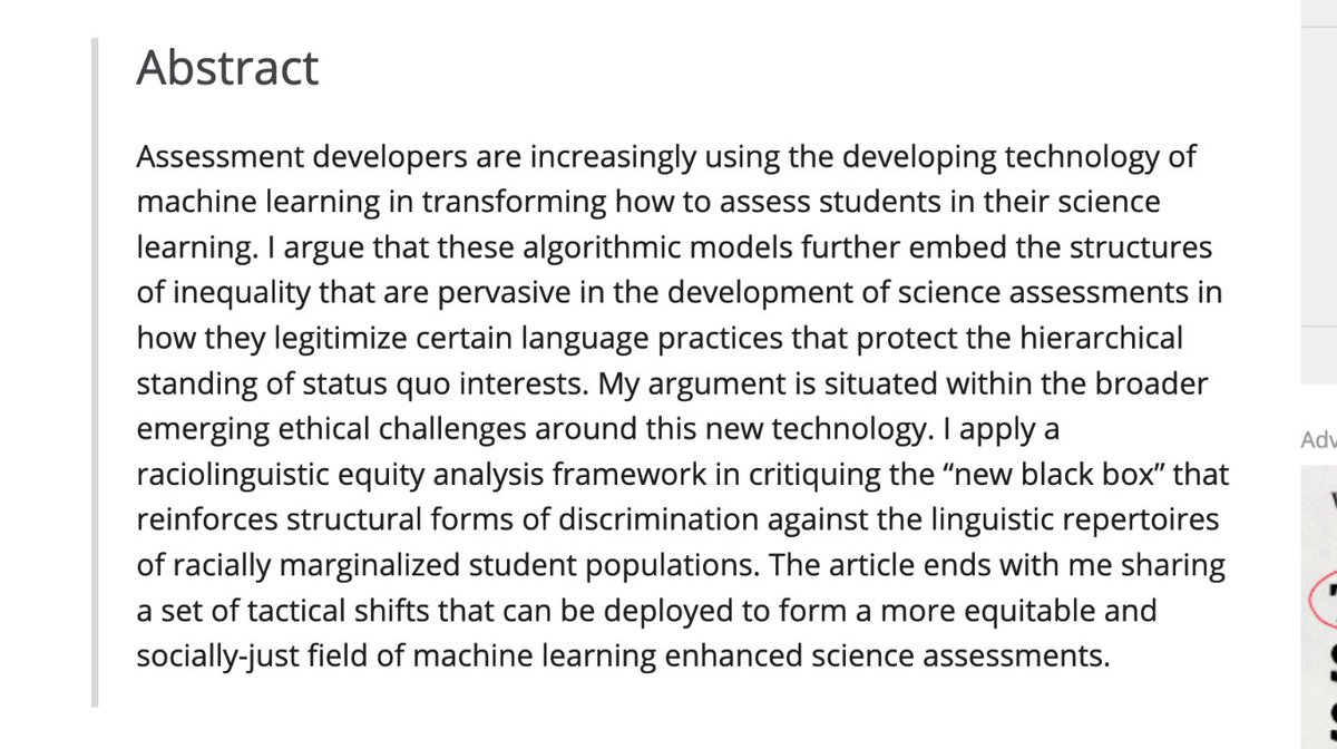 New article in Science Education:
Can AI be racist? Color-evasiveness in the application of machine learning to science assessments.
#ScienceAssessment #MachineLearning #NewBlackBoxes #EthicsInAI #AcademicLanguage  #ArgumentFromEvidence #NGSS

doi.org/10.1002/sce.21…