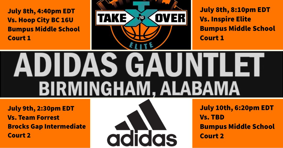 CoachRBundage's tweet photo. Adidas 16U gauntlet schedule for Birmingham, AL. Coming ready to compete. https://t.co/5zByhvppzv