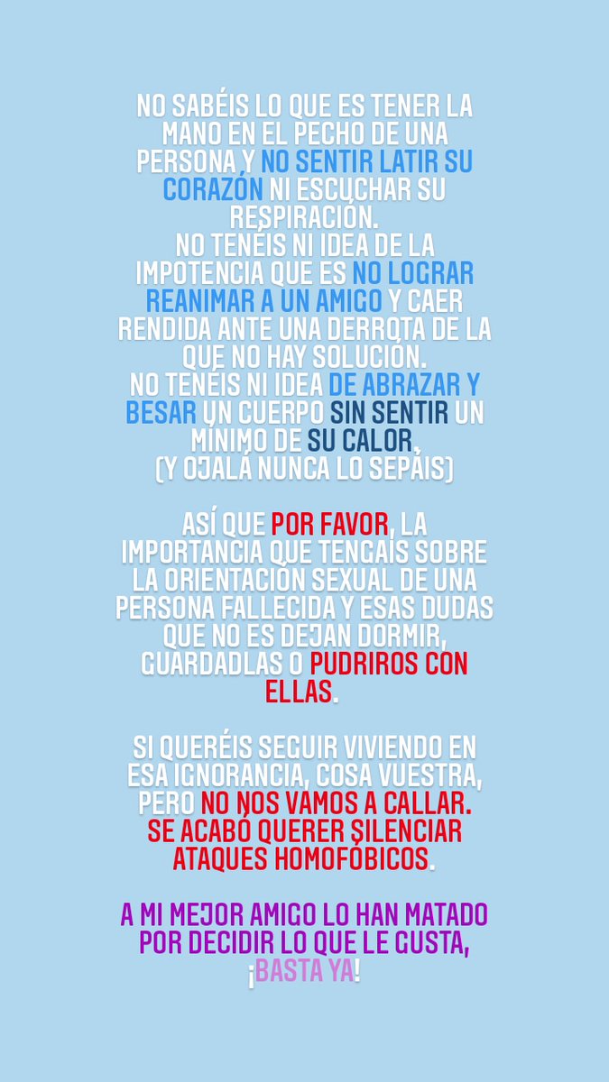 Imaginaros que te suena el móvil de madrugada y te dicen que a tu hermano le metieron una paliza POR SER GAY. Imaginaros 3 horas intentando reanimarlo sin resultado.
⚠️Samuel no murió, LO ASESINARON a grito de maricón⚠️ #justiciaparasamuel . A por ellos.