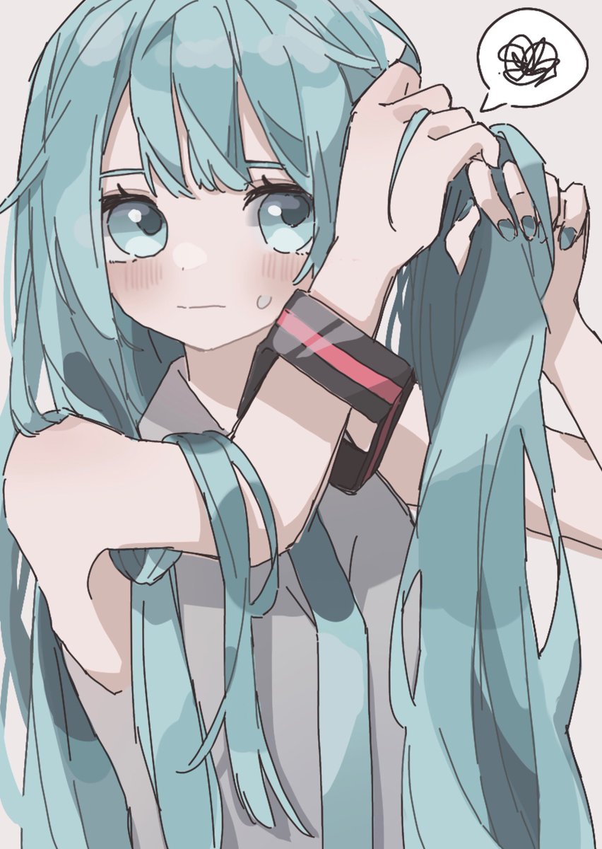 hatsune miku 1girl solo twintails long hair necktie detached sleeves head rest  illustration images