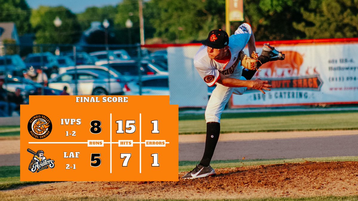 #ShrimplyTooGood! Pistol Shrimp Win! 🦐 Illinois Valley defeats the Aviators 8-5 in Lafayette! Pistol Shrimp now hit the road for a game in Normal tomorrow! #ProspectLeague | #FearTheClaw