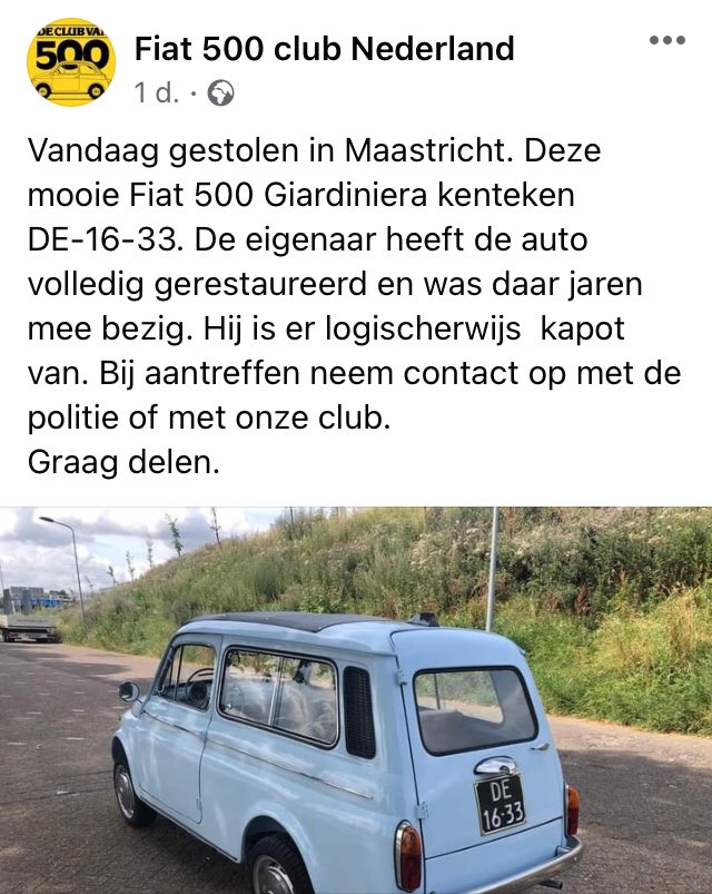 mevrouwadvocaat's tweet image. Gestolen in Maastricht. Zie je de wagen, neem dan svp contact op met de politie of de #Fiat500 club. #dtv