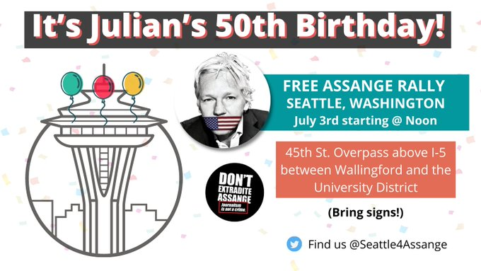 I had a lot of fun at the Julian Assange Rally in Seattle, WA today. It was my first protest. We received a great deal of positive support from passersby. So thankful I could go and stand up for Julian. #Happy50thBirthday #FreeAssangeNOW