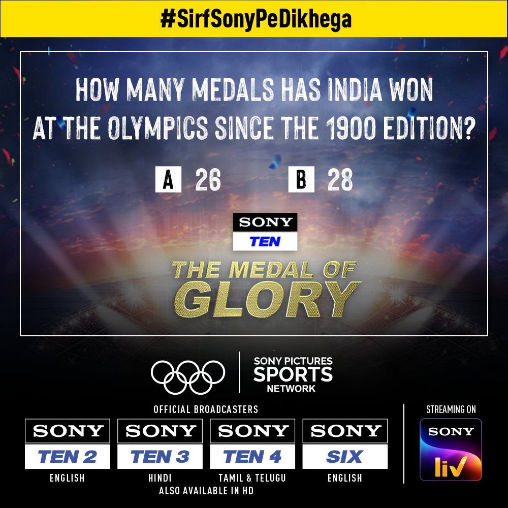 Tag your friends and share the contest fun 🤩 Answer below using #SonyTenMedalOfGlory & #HumHongeKamyab 📲 #Contest #ContestAlert #SirfSonyPeDikhega #Olympics