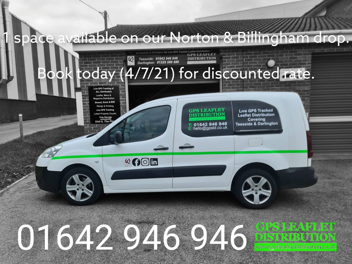 We're covering Norton, Billingham and majority of Stockton in the next 10-14 days. There's one space available.

Enquire today and get a discounted rate, I'm up at the unit this morning 👍

Freephone 08000 588 887 
Tel 01642 946 946