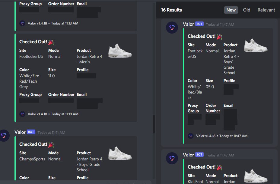 Insane day today 
Shoutout 
CG: @aycdio @SabreIO 
Server: @MainlyServers 
Proxies: @Diamond_proxies  @StardustProxies @chefproxyio 
Bot: @ValorAIO dont understand at times had to stop all task and restart bot. Then it started to cook 🤷‍♂️. So many unlogged after restarting.