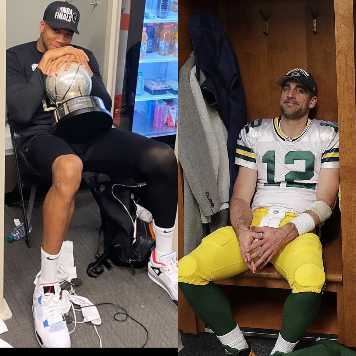 blange00's tweet photo. Same energy #FearTheDeer #WisconsinLegends #BucksIn6 #2021NBAFinals https://t.co/bOWTDhI4g1