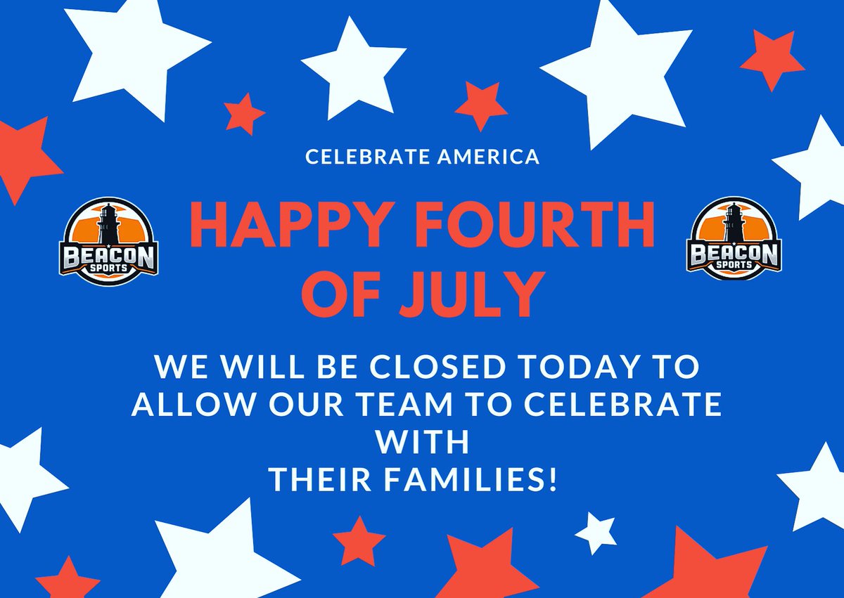 BeaconSportsGA's tweet photo. Let’s celebrate!  🎇  Happy 4th of July to all. We will be closed today to allow our team to spend time with their families! https://t.co/rSwn52LwzD