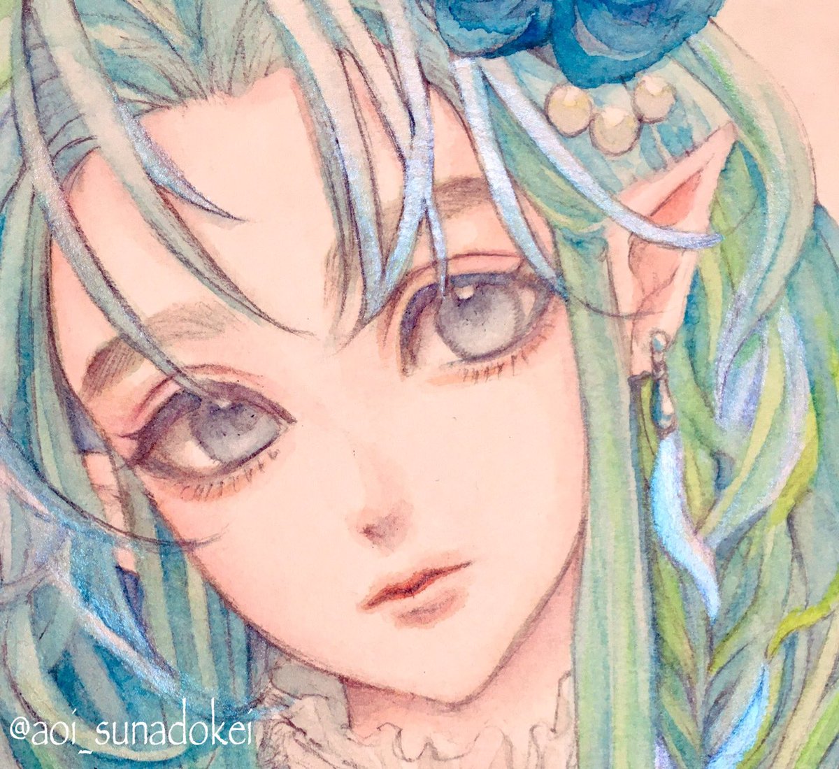 完成ー 2枚目と3枚目は絵の具のきらきら具合がわかるように少し角度を変えて撮 青砂時計のイラスト