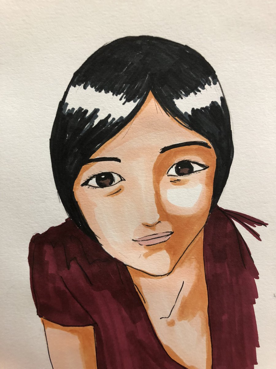 Maki73077124's tweet photo. 自画像ちょっとデフォルメ https://t.co/v5voFydufF