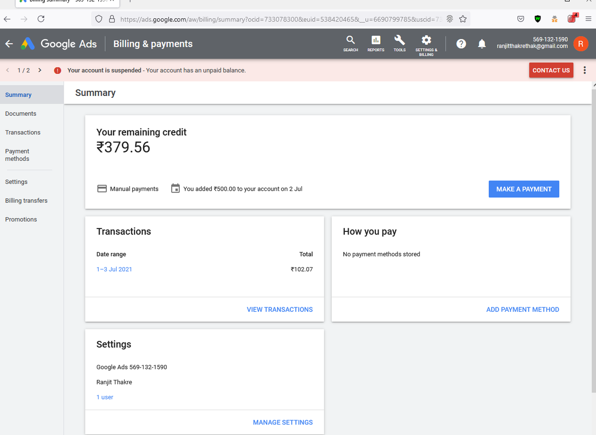 VamsiKkd's tweet photo. @GoogleAds why my ad account is suspended on unpaid balance even though i have balance. google is screwed up now. going to shift to facebook and bing ads. https://t.co/WCBdWcIiUq