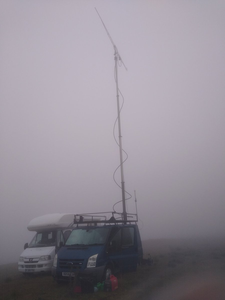 g0lbk's tweet photo. Good morning from a misty IO94MJ this is the 23cm van from outside. It belongs to G8DMU and it's pretty cool..#field_day #rsgb #Ghz_bands @Eddie_G0EHV https://t.co/orpPKaF0WQ