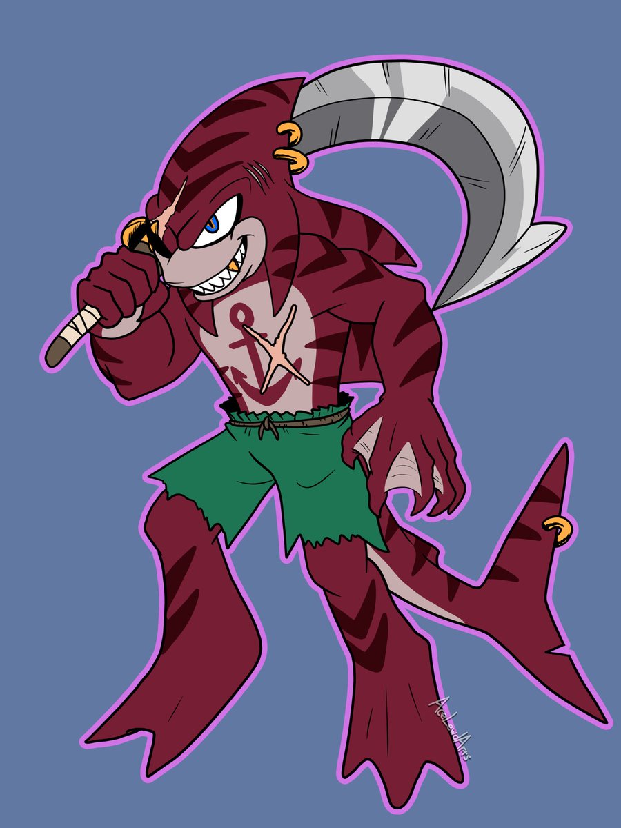 AceLewdArts's tweet photo. @TerranceDryeVA So…I was a HUGE fan of Street Sharks and Sonic when I was a kid. So I made this little shit. His name is Chomp. He wants to eat Sonic, simply because he loves “Fast Food.” 

I was a weird kid XD https://t.co/t643XbzuyK