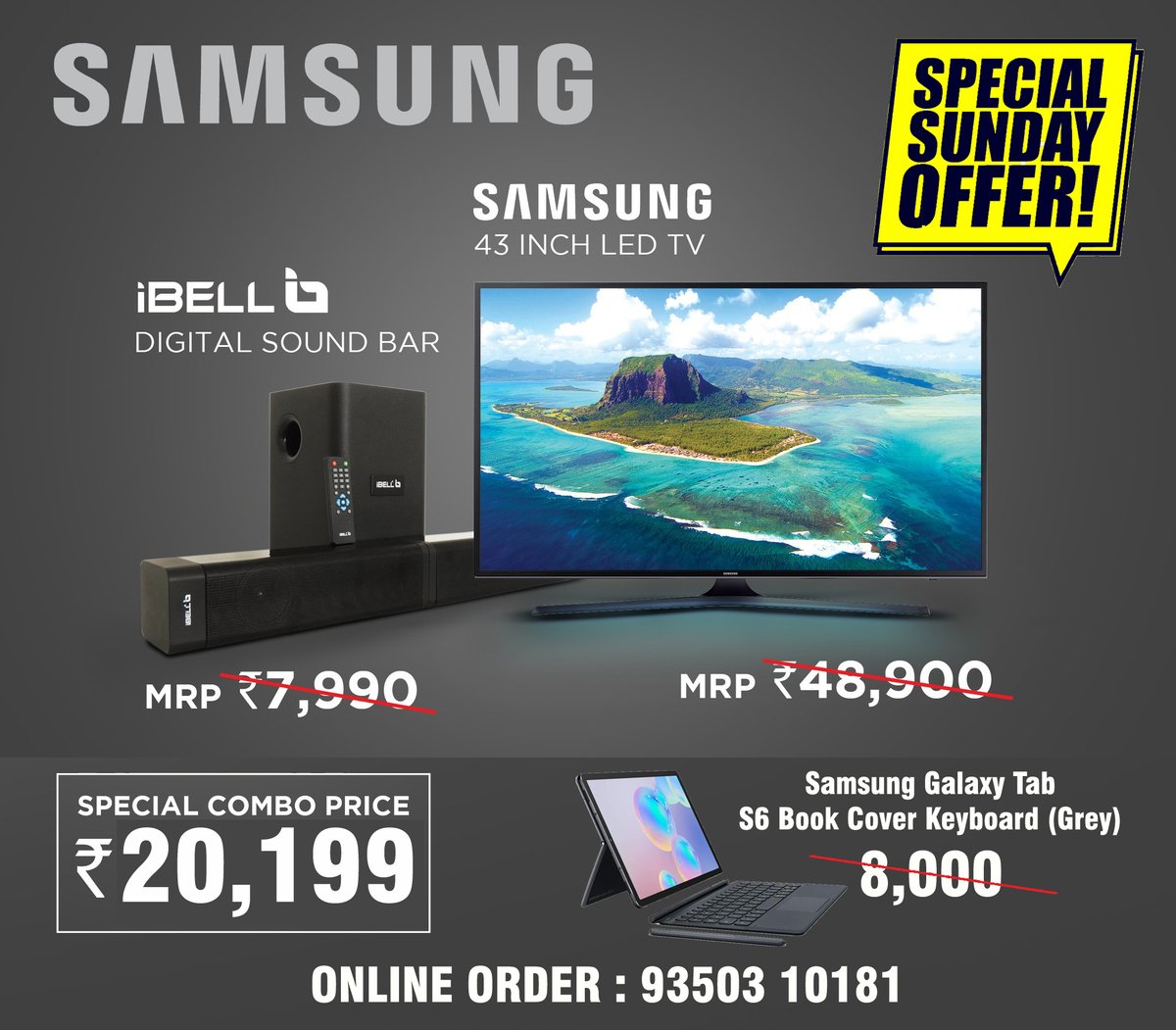 DeepakModel2's tweet image. #Samsung #Offers  
Special Combo Price 
43" LED + IBELL Sound Bar + Samsung TAB
#Samsung #Delhi #Electronics #Haryana #IBell 
#SonuSoodRealHero #SOODAM #sonusoodfoundation