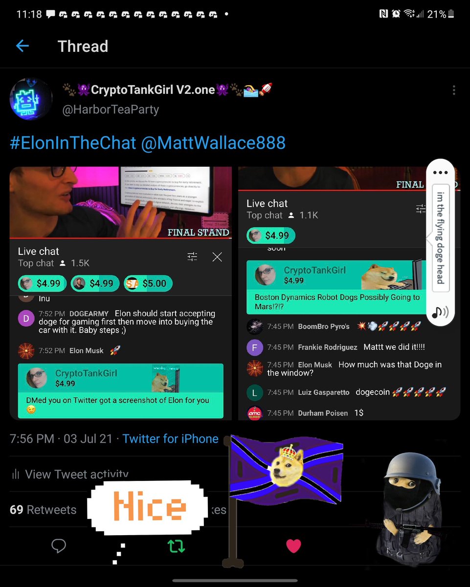 CryptoTankGirl1's tweet photo. @nmayfield28 @BillyM2k @Darlene_Pizarro @SantaDecides @ItsDogeCoin @Cocochaneladair @dogeofficialceo @GloryDoge @MilgateNot @LadyDogeBugBird #ElonInTheChat #Happy4thofJuly #DoYouDareToDoge #dogecoin https://t.co/09xHLryazF