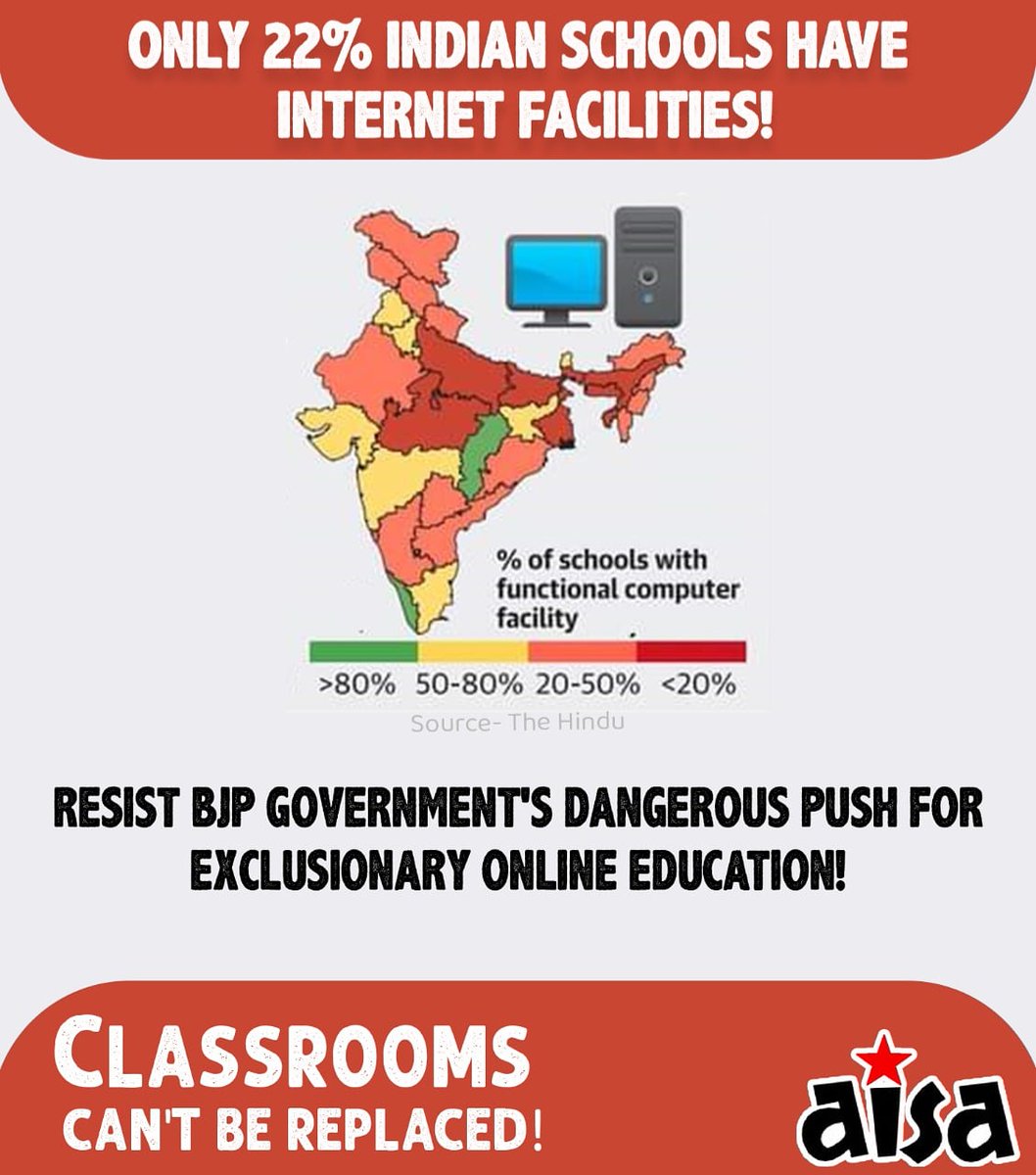 AISA_karnataka's tweet photo. Stop digital divide !!

Stop selling out Education to the private sector !! 

#digitaldivide #onlineclasses #RejectNEP #inquilabzindabad #StudentsLivesMatter #studentunitylonglive https://t.co/wmMH9HP0Sw