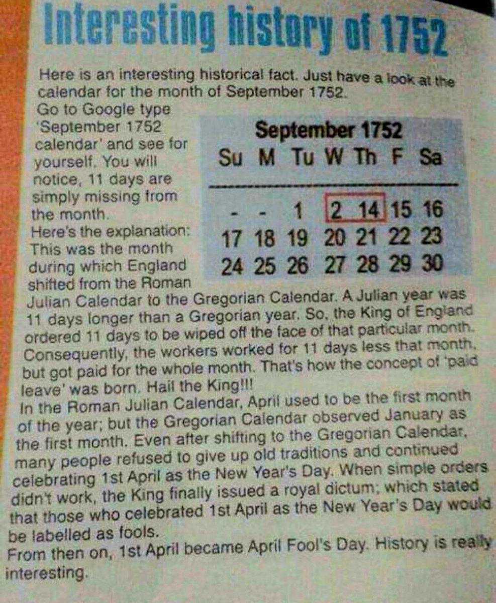ProfPal's tweet photo. #interesting #Historyof1752 #September1752 #RomanJulian #Calendar #aprilfoolsday
@PaltinumIndia
@PHemanthRaj2
@England @PHE_uk @HISTORY @NASAhistory @NHM_London https://t.co/yVkynY9enD