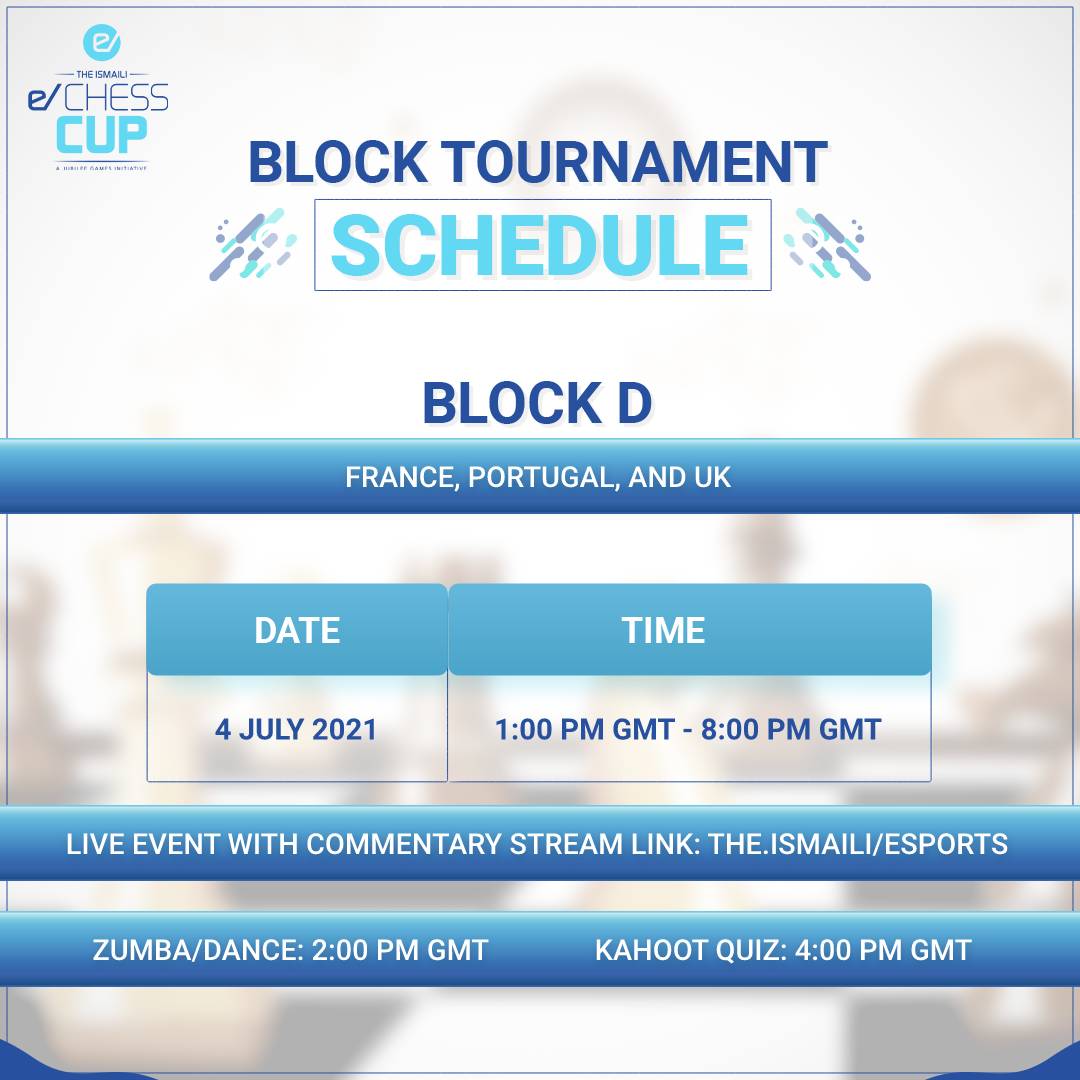 TheIsmaili's tweet photo. #TheIsmailieChessCup Block D Tournament will begin in just one hour! Visit https://t.co/mzC45i92nb to join the experience LIVE and watch the participants from France, Portugal, and United Kingdom #Ismaili #OneJamat #OneHumanity #eSports #JubileeGames #Chess #eChess https://t.co/0ty3olYW3X