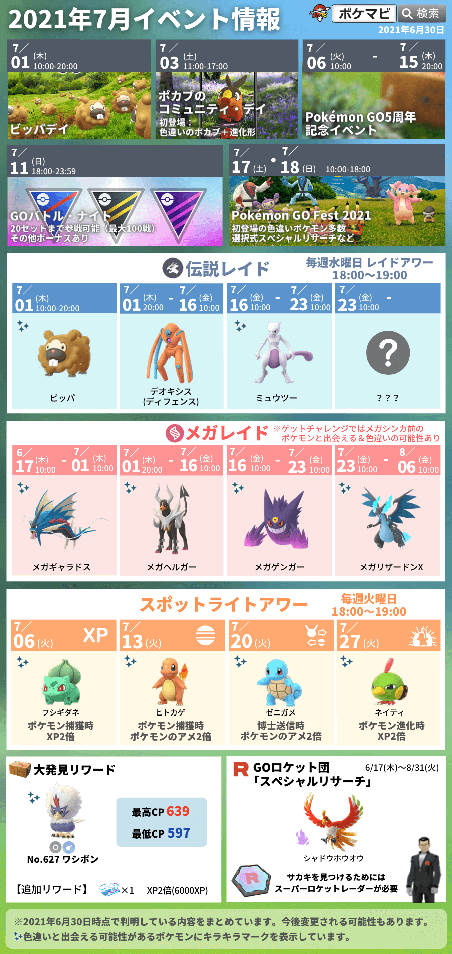 ポケモンgo攻略情報 ポケマピ 今週のイベント 7 6 火 Pokemon Go 5周年記念イベント 始 7 6 火 朝10時 7 15 木 夜時まで スポライ フシギダネ 捕獲時xp2倍 7 水 デオキシス ディフェンス レイドアワー 7 11 日 Gbl 8 Goバトルナイト