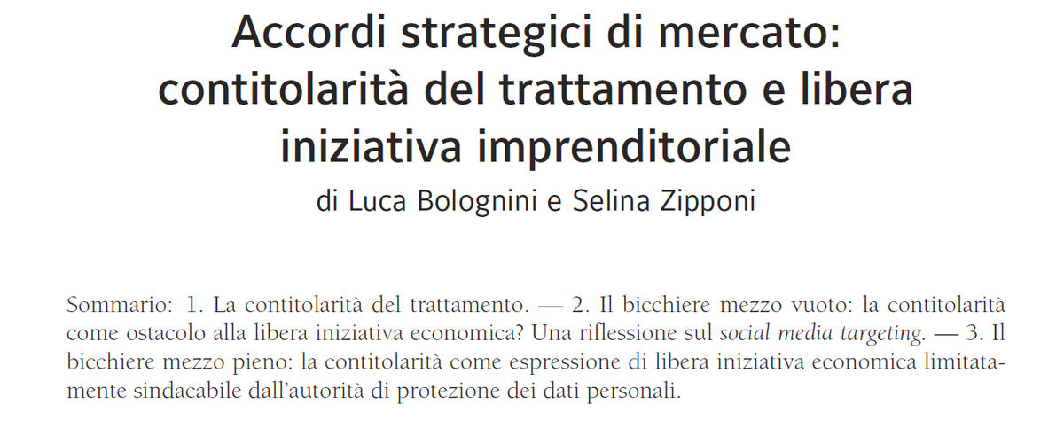Fino a che punto può spingersi una contitolarità del trattamento di dati ex art. 26 GDPR? Quando è legittima e quando, invece, "capricciosa"? Ho affrontato il tema con <a href="/selinazipponi/">selina zipponi</a> nel nuovo volume "Privacy e libero mercato digitale" (<a href="/GiuffreFrancisL/">Lefebvre Giuffrè</a>) shop.giuffre.it/024211569-priv…