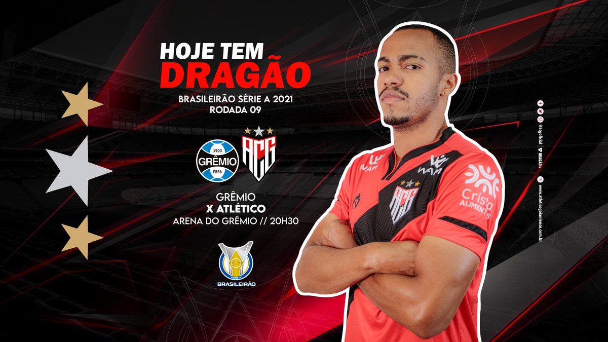 HOJE TEM ATLÉTICO GOIANIENSE!! 🇹🇹🔥⚽
⠀
⚽ Grêmio x Atlético Goianiense
🏆 <a href="/Brasileirao/">Brasileirão Betano</a> Série A
⌚ 20h30
🏟 Arena do Grêmio
📺 <a href="/SporTV/">sportv</a> e <a href="/canalpremiere/">Premiere</a>
⠀
#GRExACG #Dragão