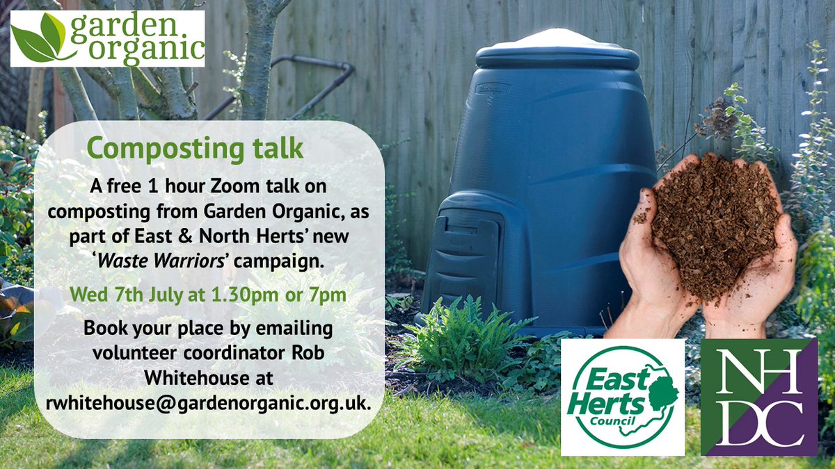 EastHerts's tweet photo. There's still time to sign up and join us virtually on 7 July for a free one hour talk on composting. Book your place now by emailing rwhitehouse@gardenorganic.org.uk
#composting #enablingcommunities https://t.co/7tExMDeY0l