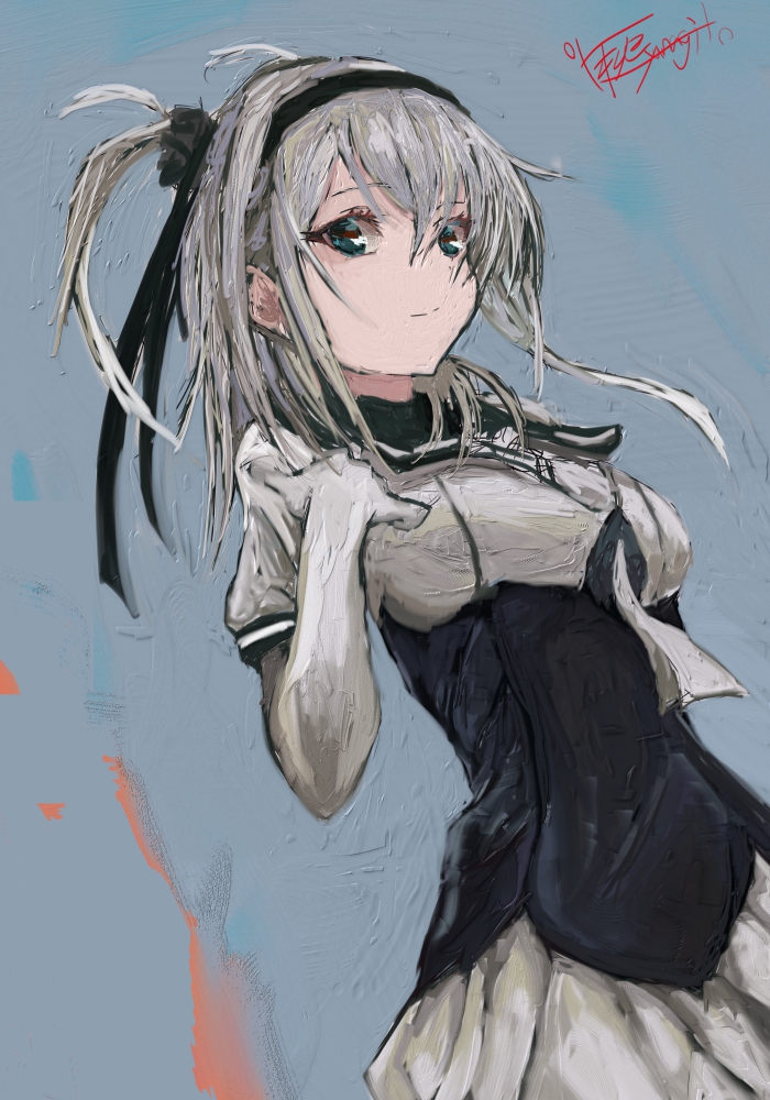 suzutsuki (kancolle) 1girl solo one side up skirt grey hair bodysuit sailor collar  illustration images