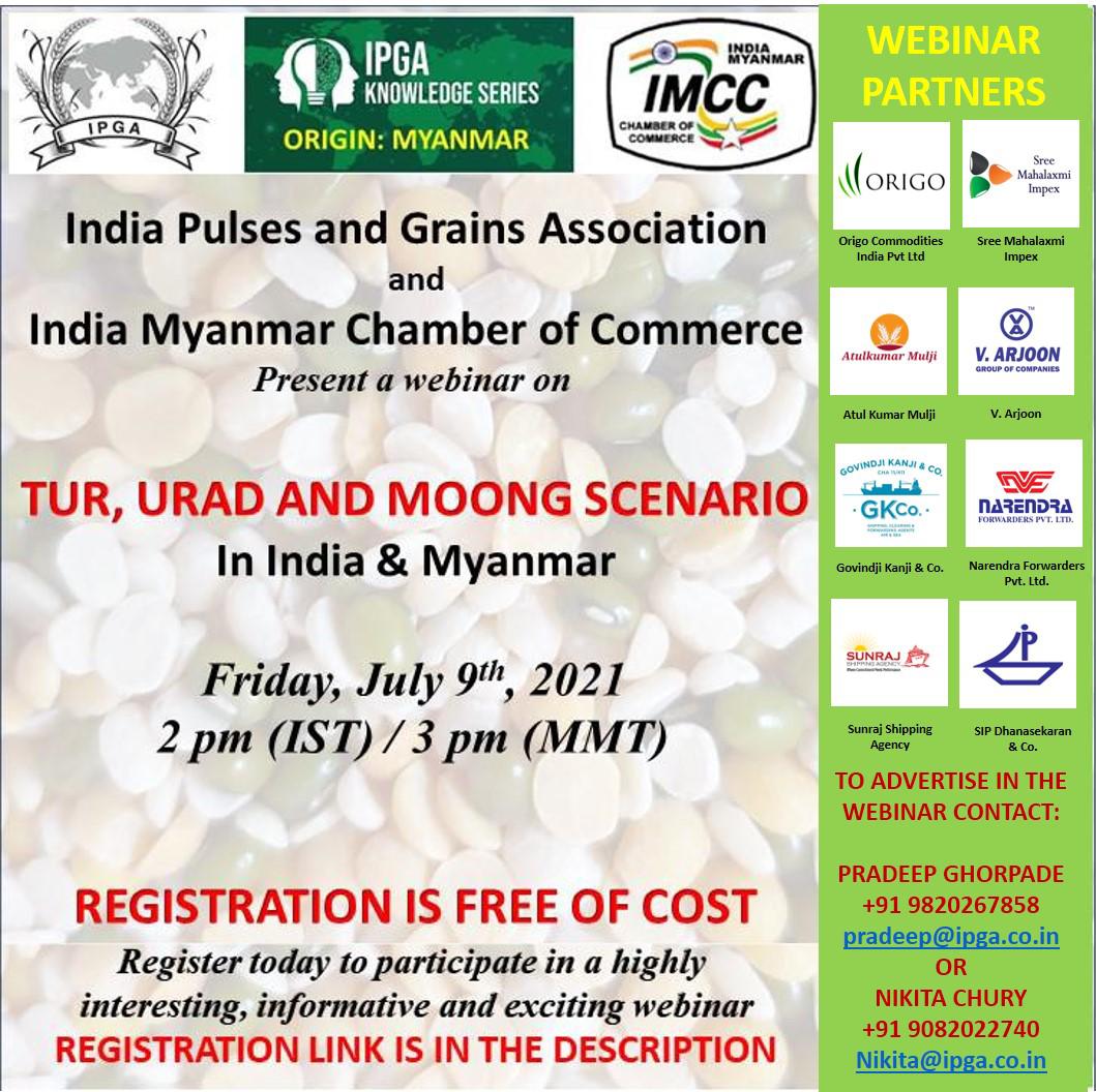 CeoIPGA's tweet photo. IPGA along with IMCC are hosting a webinar on Tur, Urad and Moong scenario in India and Myanmar which will be an initiative under the IPGA knowledge series. Click on https://t.co/gS8i1QuXjM to register for the webinar. https://t.co/vRa0mY1ZEu
