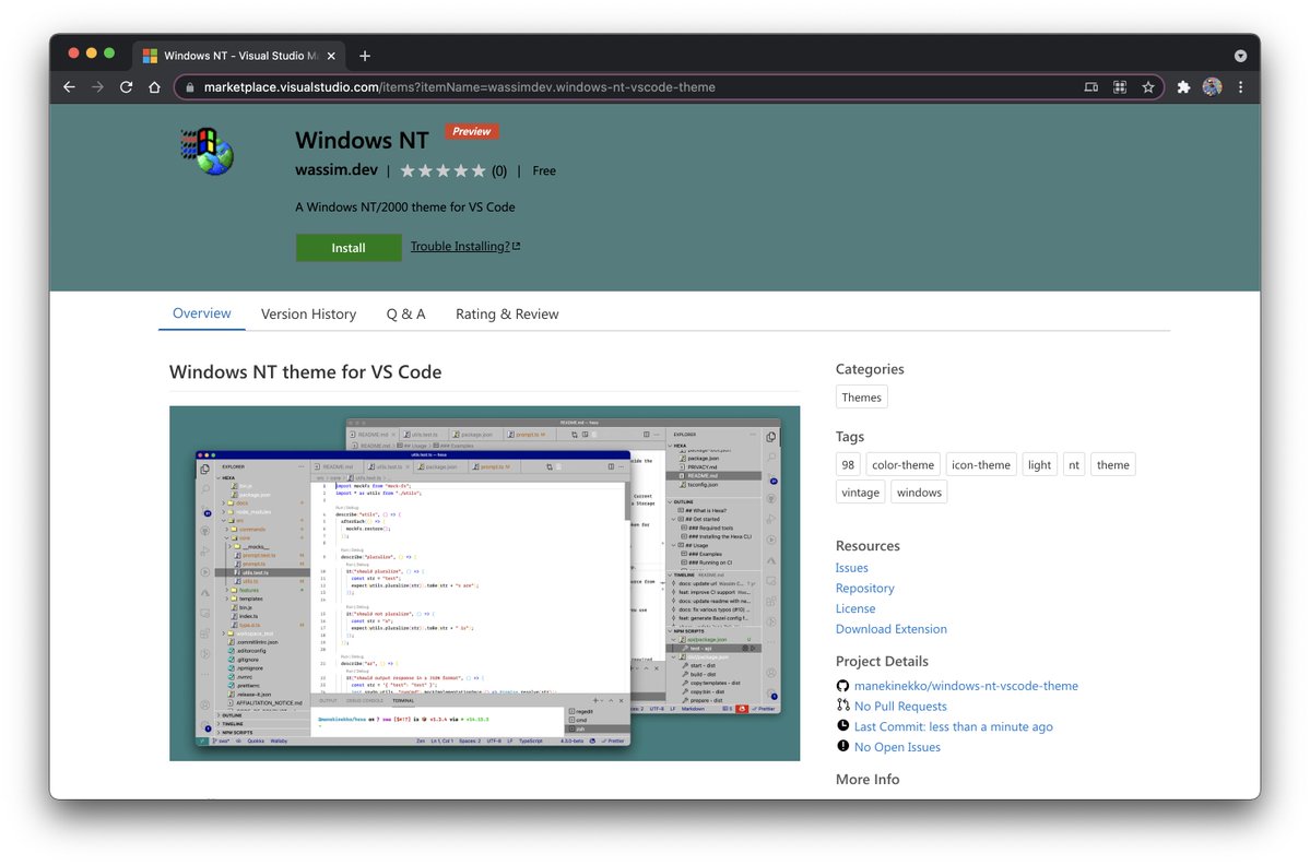 manekinekko's tweet photo. 🎉 Announcing Windows NT theme for VS Code 🎉 

🎁 TRY IT: https://t.co/3Hc8TXgFZW

🎁 Repo: https://t.co/kxPRJOisZN

#code #vscode #wassimDev #theme #windows #programming #100DaysOfCode #WindowsNT https://t.co/g9qUpuZo9Z