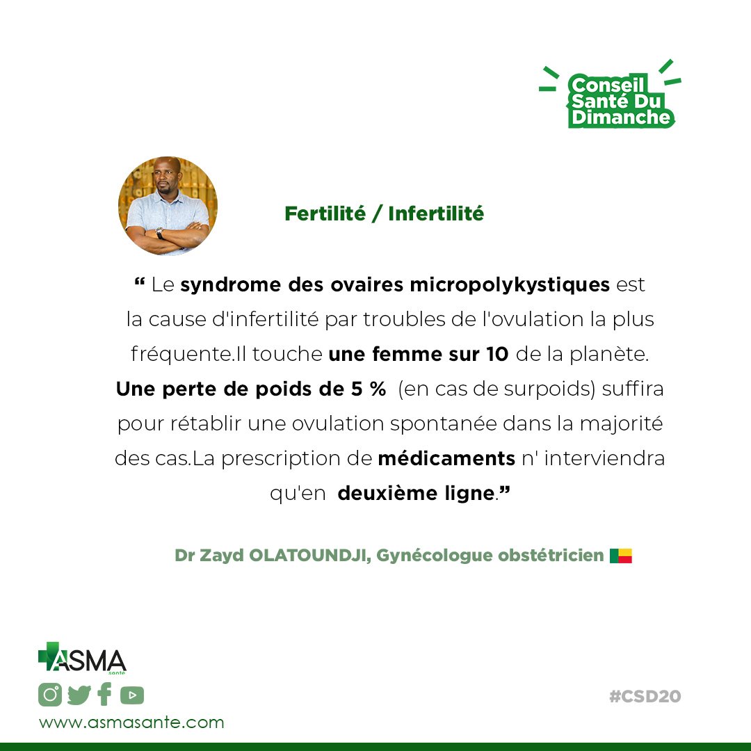 asma_sante's tweet photo. Le sujet de fertilité/infertilité est à l'origine de nombreux problèmes dans un couple.
Le Dr Dr Zayd Olatoundji partage avec nous une information capitale que nous devrions avoir.
Partagez, c'est aider une femme et sauver un couple.
#ConseilSantéDuDimanche
#ASMASanté https://t.co/U43i67pffo