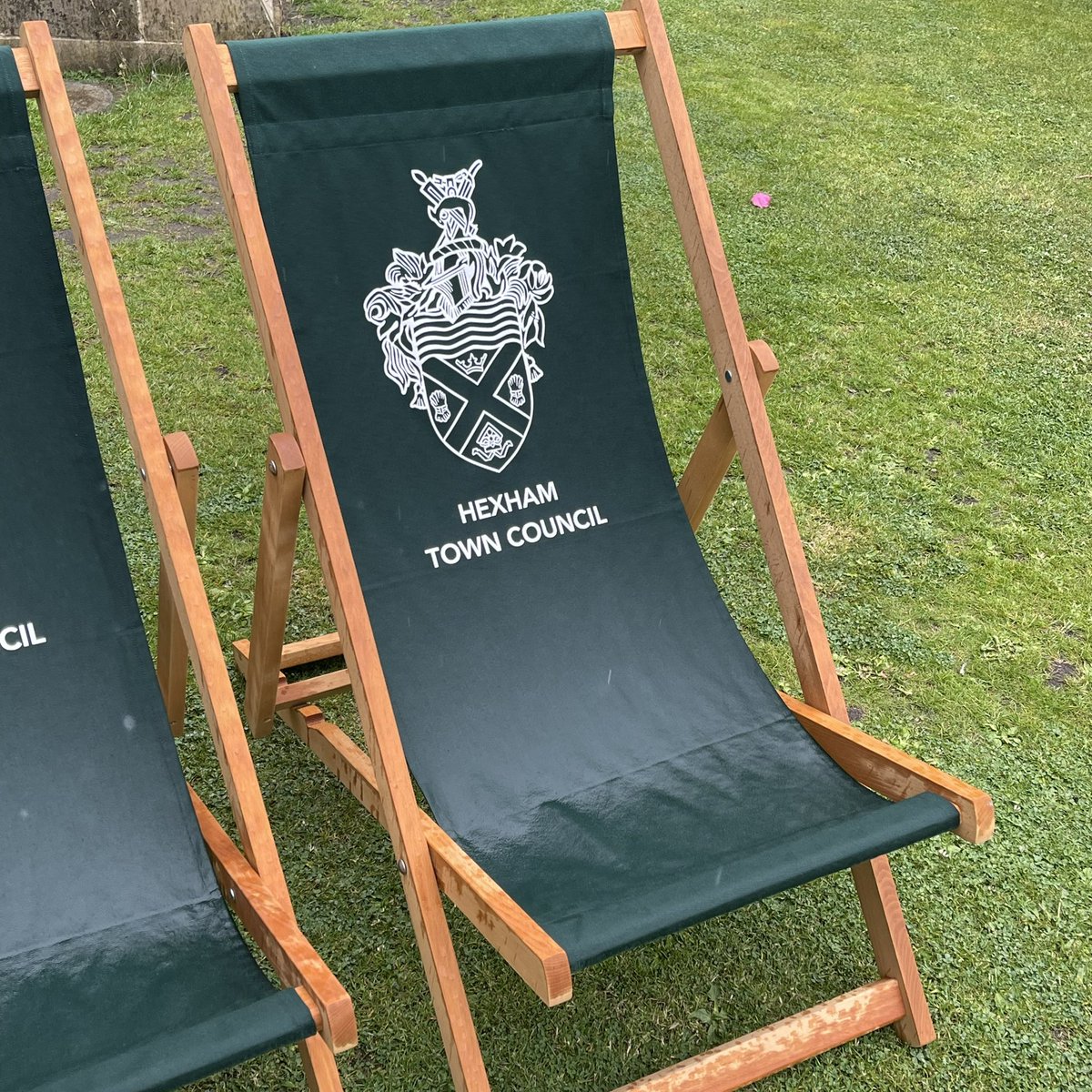 Priestpopple's tweet image. Good to see the lovely @HexhamTown deckchairs out for @hexhambookfest, even if they’re currently a bit saturated!