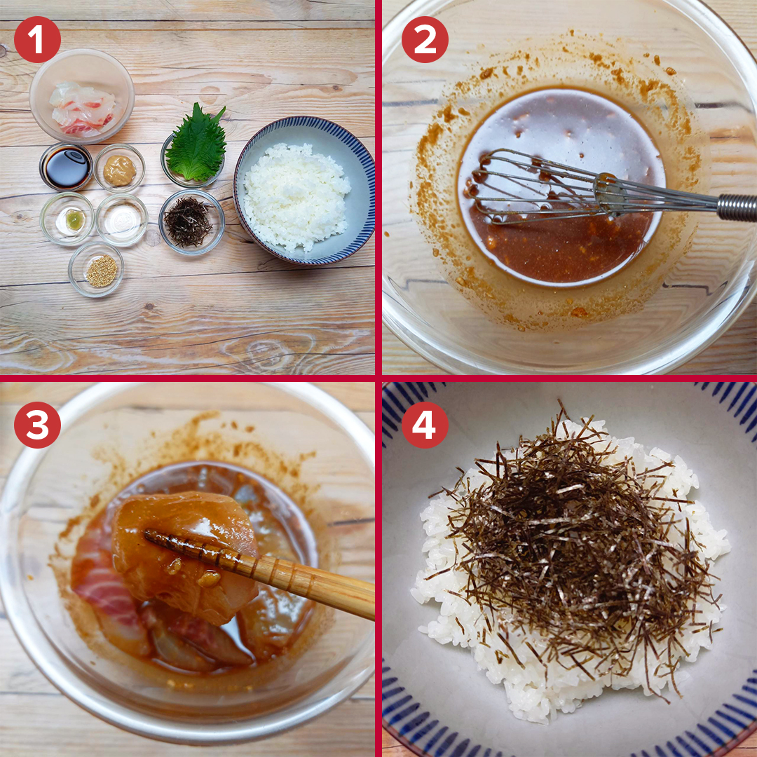 Tasty Japan على تويتر いつもの刺身が劇的に美味しく 最高の漬け丼 ボウルに醤油大2 みりん小1を入れ ラップをしてレンジで30秒加熱し 練りごま大1 わさび小1 2を混ぜ 刺身 鯛 サーモンマグロなど 100gを入れ 冷蔵庫で1時間寝かせる 丼ぶりにご飯 刺身 大葉