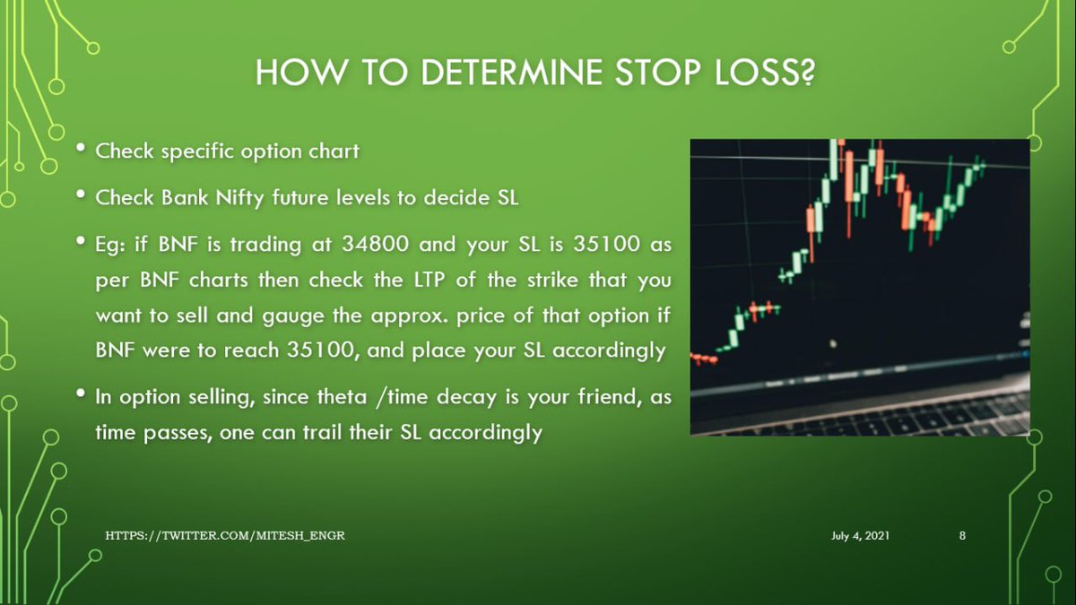 How  @Mitesh_Engr Sir determines stop loss?• Options levels• Bank Nifty future levels• At that level check option price and keep that as an SL• Rely on theta decay to help you• This will lower your SL further