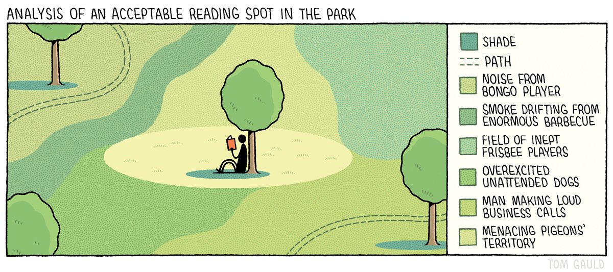 Tom Gauld (@tomgauld) on Twitter photo ‘Analysis of an acceptance reading spot in the park’ (for yesterday’s <a href="/guardianreview/">Guardian Review</a> ‘Analysis of an acceptance reading spot in the park’ (for yesterday’s <a href="/guardianreview/">Guardian Review</a>