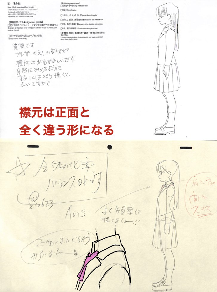 横向きのエリ元の考え方 21年6月基礎コース 横立ちポーズ 添削結果より アニメ私塾の漫画