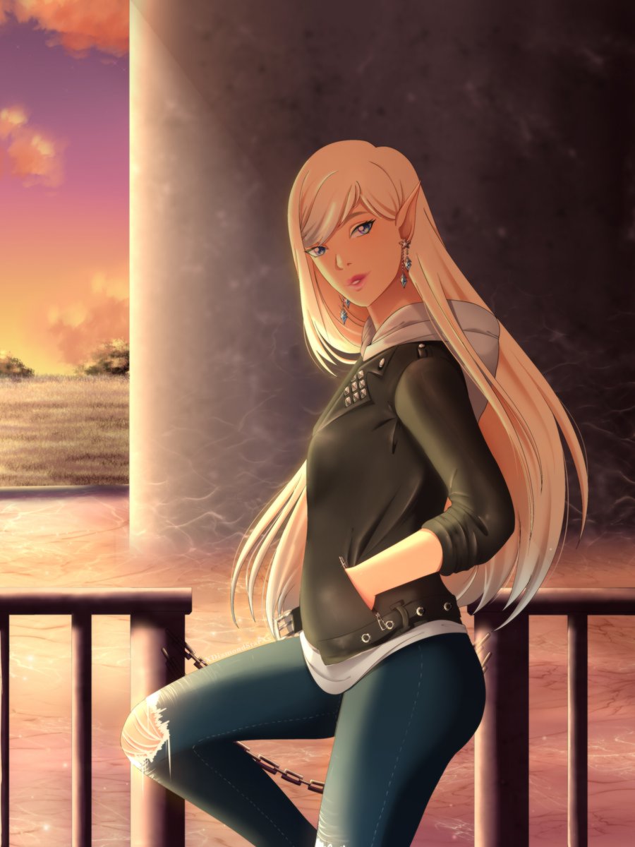XDiamondStarXx's tweet photo. Hey guys, I‘m back and I‘ve some new stuff for you! 

I finally finished an artwork with evening glow 🌅
I just choosed a randome scene from my story with Sahra for this. 

This is 💯 % my own art, don‘t copy or edit please!

#elfin #animegirl #art #drawing #artstyle #evening https://t.co/04q5eZr2PS