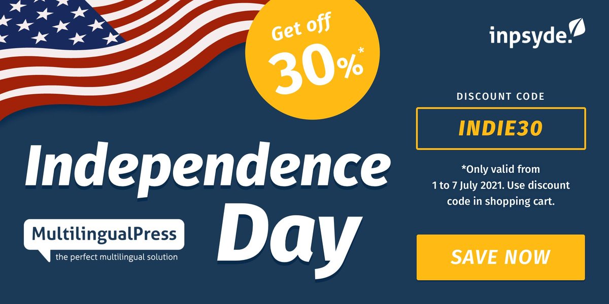 syde_gmbh's tweet photo. Get 30% discount 💰 on our #WordPress #Plugin #MultilingualPress and run each language in a separate #WordPress site! Today, we celebrate Independence Day together! 🗽🎉🎇🎈
https://t.co/2HFwS62NkG https://t.co/jpUEFnyJb7