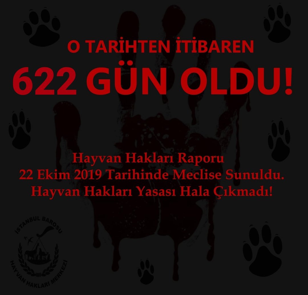 #KaçGünOldu ❓

TBMM #HayvanHakları Araştırma Komisyonunun Raporu, yayınlanalı 622 GÜN oldu!📌 

Ve biz hala Hayvan Hakları Yasasının çıkarılmasını bekliyoruz!📌

(Yasa çıkana kadar "Kaç gün oldu?" paylaşımlarımız, her gün devam edecektir. Paylaşım desteğinizi rica ediyoruz. 🙏🏾)