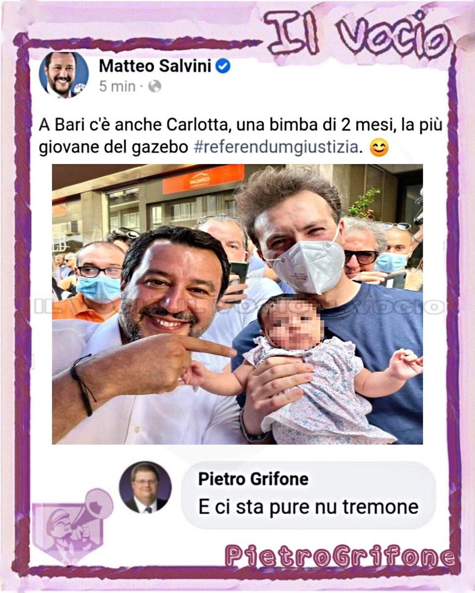 ilvocio's tweet photo. Pietro Grifone @pietrogrifone
#4luglio #ilvocio
#Salvini #gazebo #referendumgiustizia #trimone #pirla #salvinipagliaccio https://t.co/zdsfOjFmLX