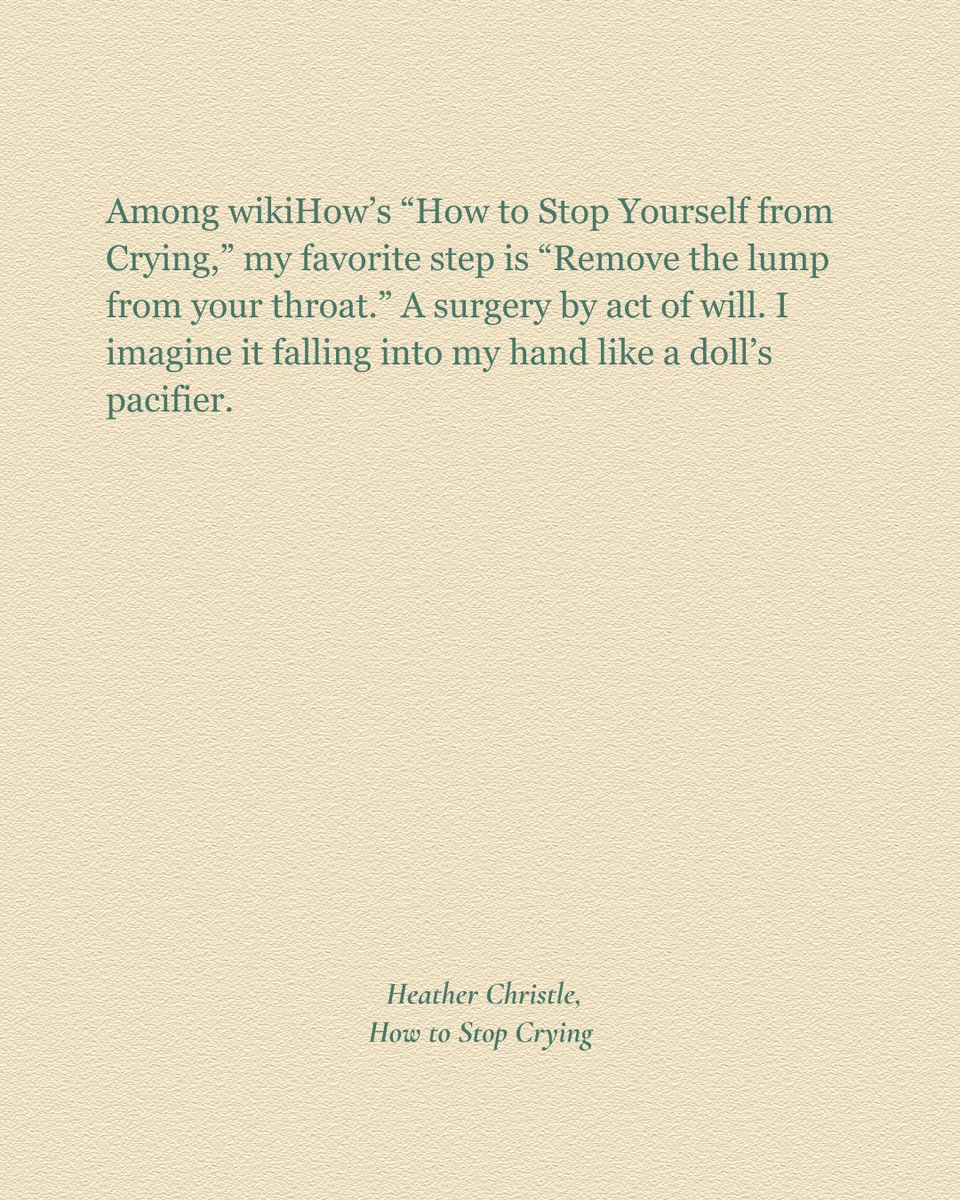theunographymag's tweet photo. How to Stop Crying — Heather Christle [ @heatherchristle ]

—
https://t.co/pQr2HM3Xdu https://t.co/0AIv4ip2F4