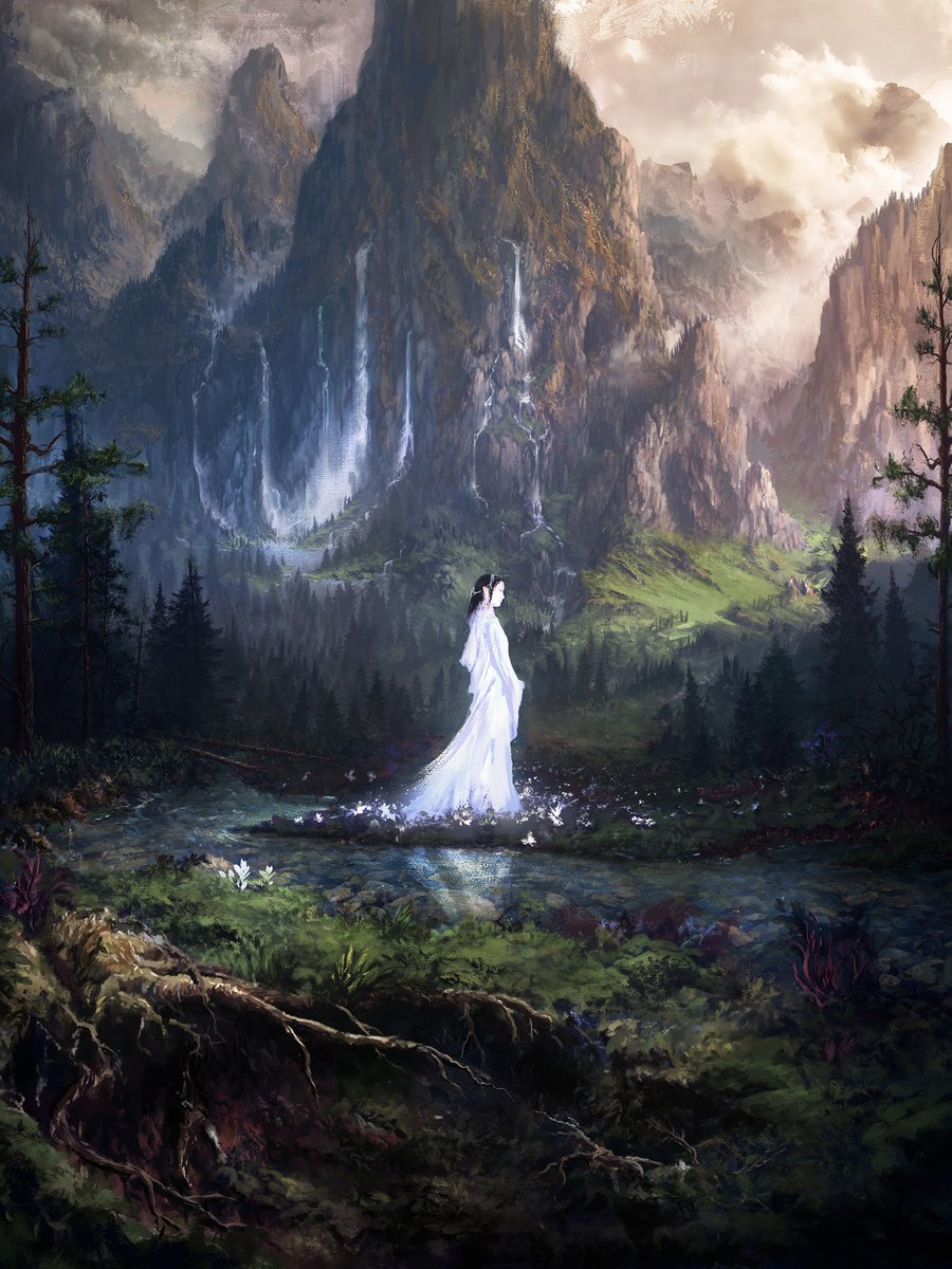 shirlero's tweet photo. The Falls of Nimrodel (J. R. R. Tolkien's legendarium) #artwork #julianbauer #illustration https://t.co/dWJmOPVkmI