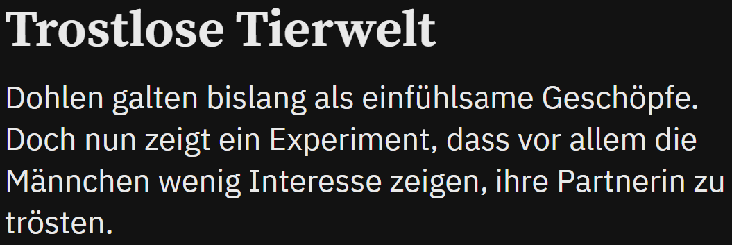Schade - ich dachte bisher immer, gerade männliche Dohlen würden uns bei der Genderfrage positive Signale senden!