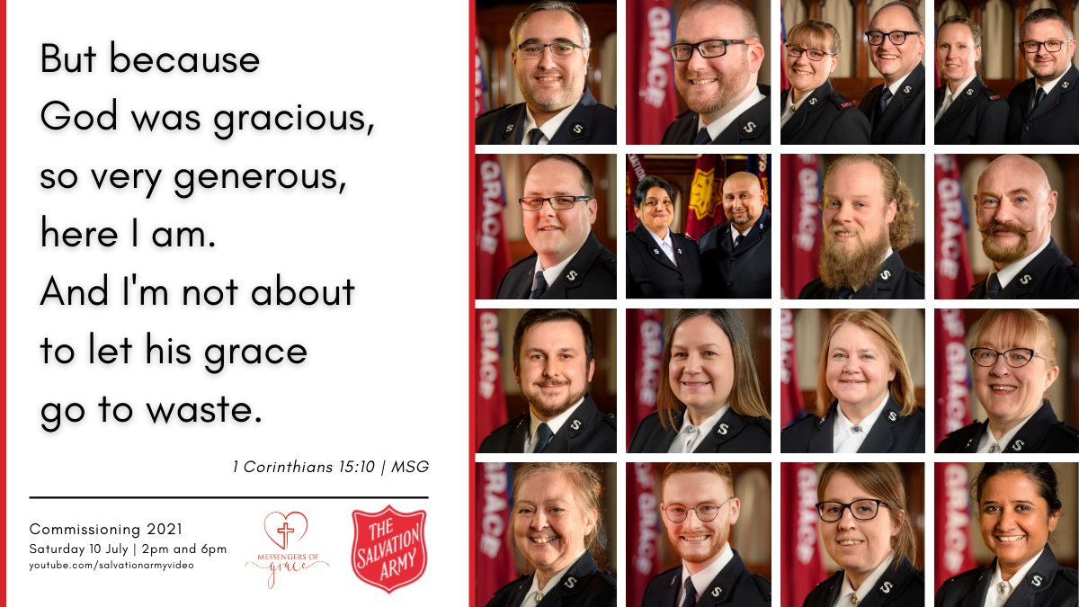 On Saturday, after two years of training at <a href="/WBC_UKT/">William Booth Coll.</a>, 19 cadets will be commissioned as Salvation Army officers. Watch the live stream at 2pm and 6pm on our YouTube channel: salvationarmy.org.uk/commissioning