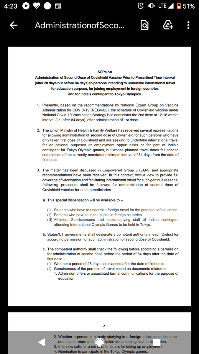 knamrata23's tweet photo. 1/ A friend is traveling to The Netherlands on 10th Aug for her masters. She had her 1st vaccine dose on 28th May &amp; as per the 84 days rule, 2nd dose is due on 20th Aug. I found this circular from the @MoHFW_INDIA website. Any provision for such students in MH? @CMOMaharashtra https://t.co/auT7q9makC