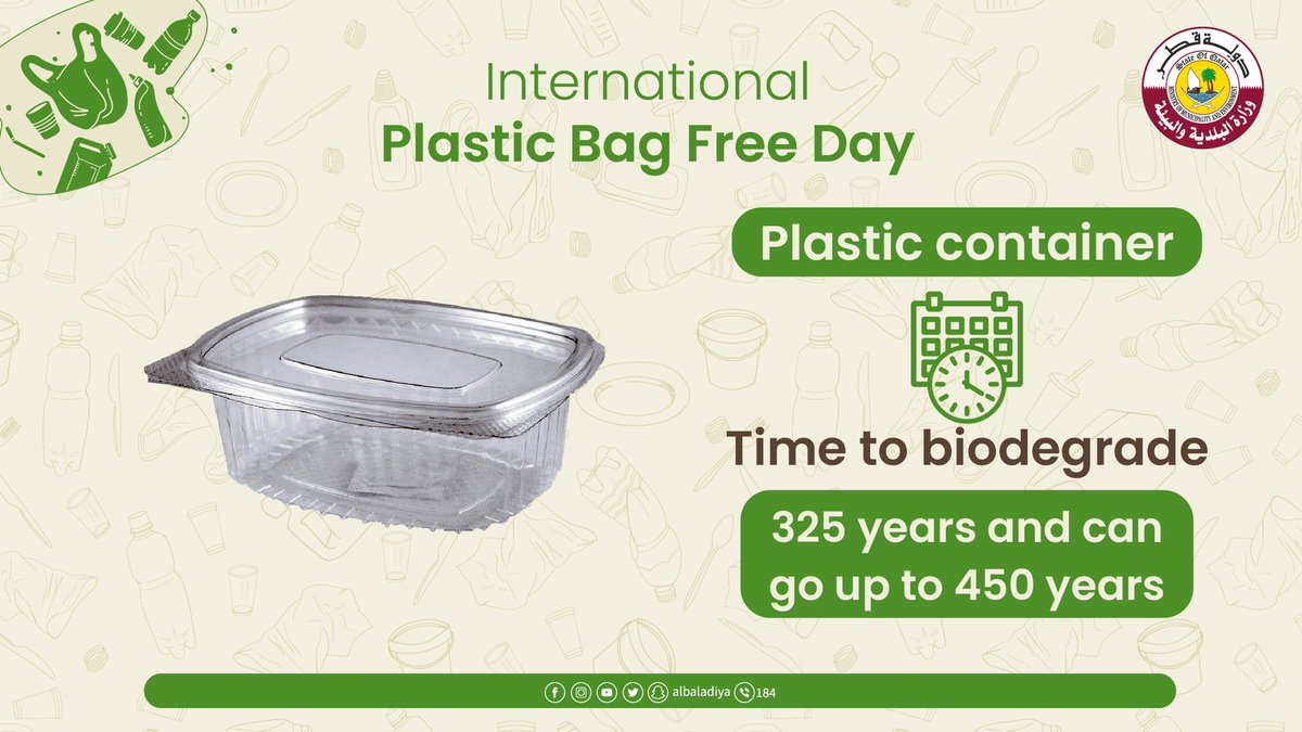 albaladiya's tweet photo. How long does a plastic bottle need to biodegrade?
#PlasticBagFreeDay
#StopPlasticPolution
#FutureWithoutPlastic https://t.co/feYuNM7VtR
