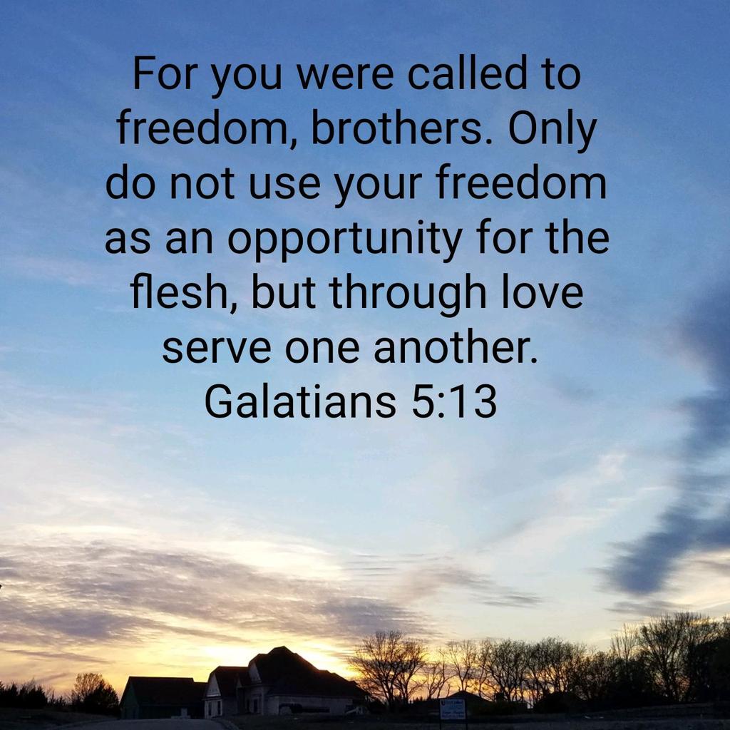 mpmajor6's tweet photo. For you were called to freedom, brothers. Only do not use your freedom as an opportunity for the flesh, but through love serve one another.
Galatians 5:13 ESV

https://t.co/6zgb1vsjTA https://t.co/WtuiFfSIEa