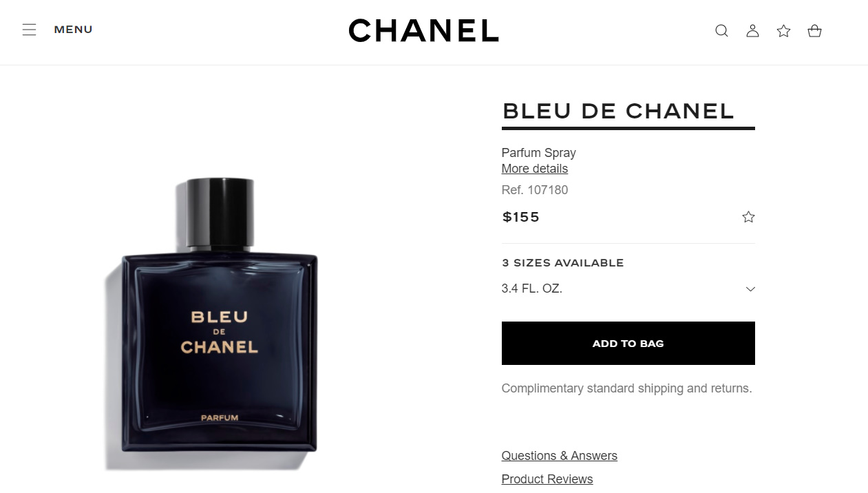 Chanel Bleu De Chanel Parfum Spray For Men 3.4 Fl. Oz/100 ml