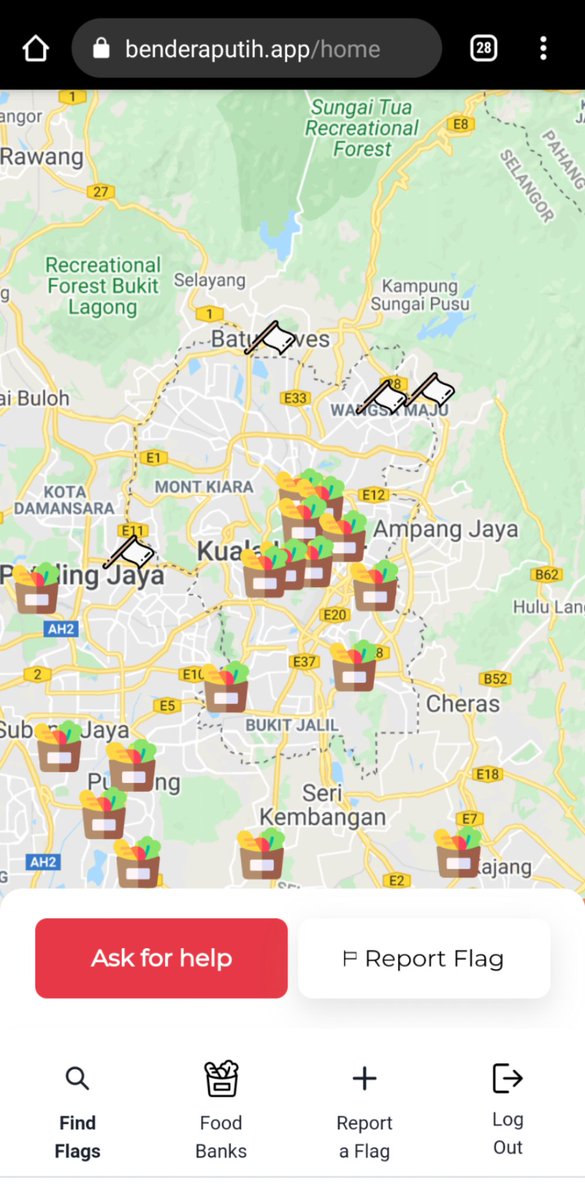 mayuism's tweet photo. Malaysians continue to impress in this vacuum of leadership - someone created an app to locate food banks and to map out white flags! If you spot a white flag, you can report it's location &amp; if you're looking for aid, they've mapped out all the food banks. https://t.co/nLzFUKKXQj https://t.co/icyJR0Xn6H